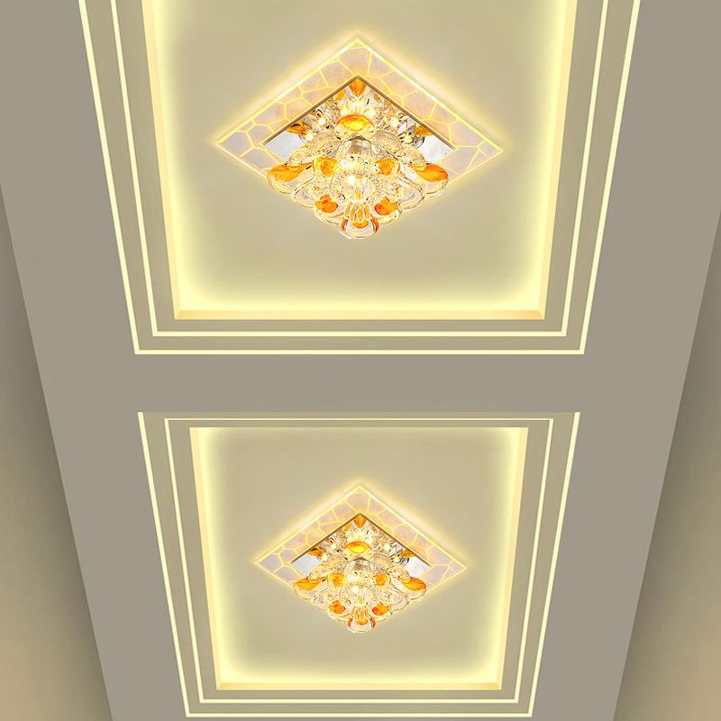 Floral Flush Mount Light Nordic Faceted Crystal LED Purple Close to Ceiling Lighting for Corridor