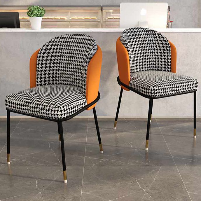 Glam Metal Dining Armless stoelen gestoffeerde linnen stof eetkamerstoel voor restaurant