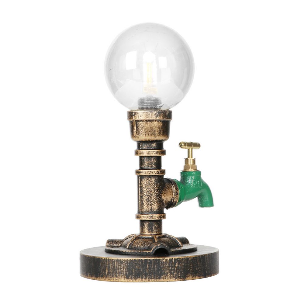 1 Light Light/Amber Glass Desk Lampada Vintage Vintage Bronzo Globe Bronzo Ombra del soggiorno Luce con base