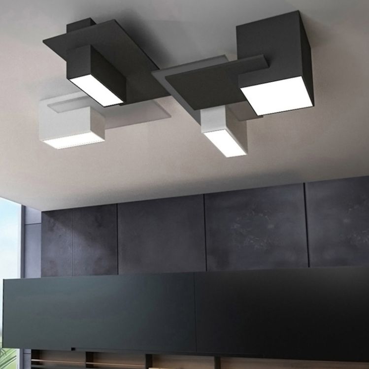 Plafonnier LED noir et blanc en fer de simplicité moderne, plafonnier géométrique avec abat-jour en acrylique