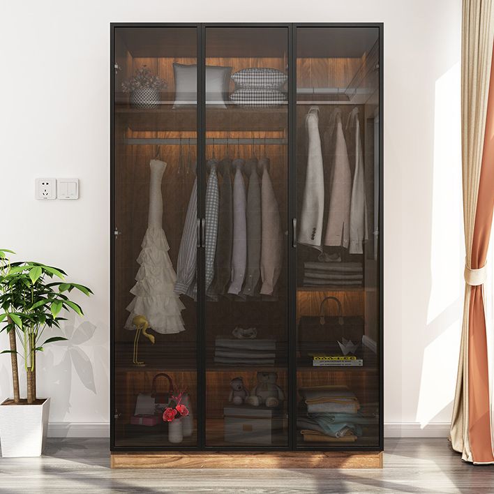 Modern Freestanding Wardrobe Armoire Tempered Glass Doors Wardrobe with Shelves