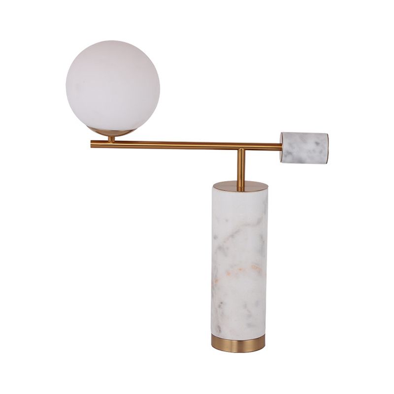Designer Smoking Pipe Night Lamp Marble 1 Head Living Room Table Light in Black/White with Ball Opal Glass Shade