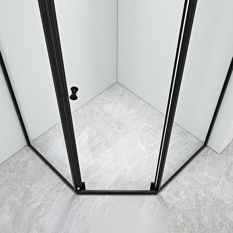 Black Framed Shower Enclosure Corner Single Sliding Shower Stall With Door Handles