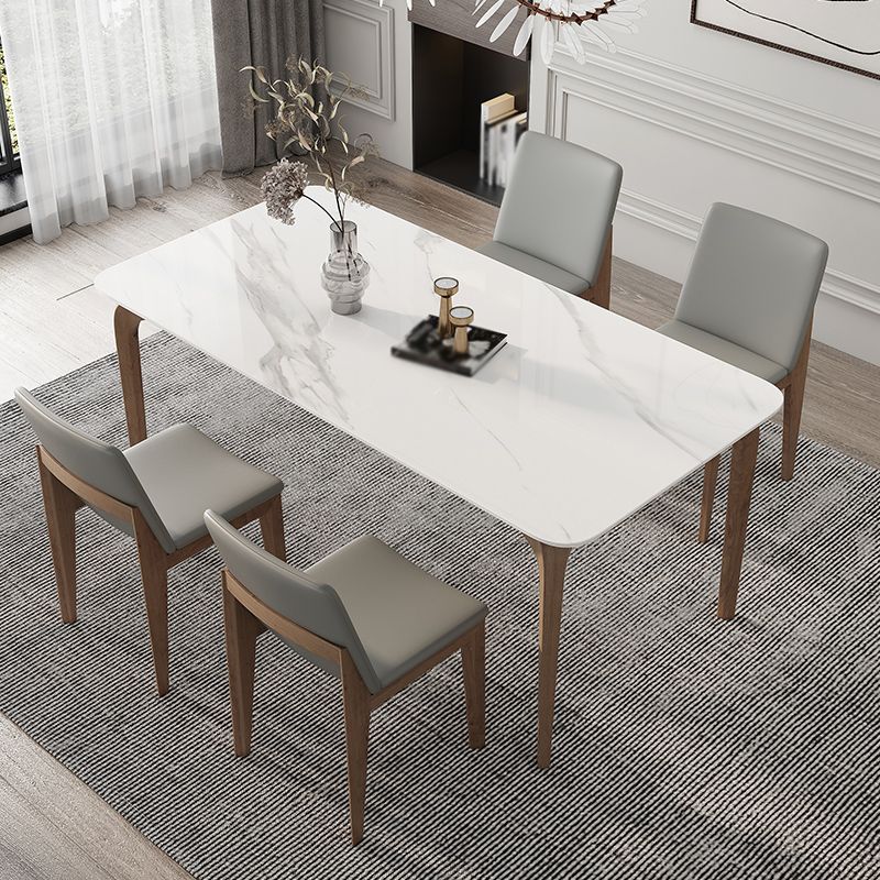 Modern Sintered Stone Top Dining Set 1/4/5/7 Pieces Ash Wood Dining Table with Chairs