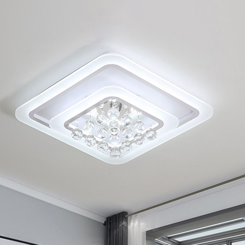 19.5"/23.5"/27.5" W LED Flush Ceiling Light Modern White Square Crystal Flush Mount Lighting, Warm/White Light