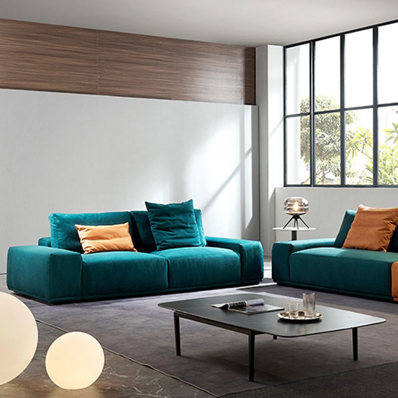 Modern Style Suede Sofa Standard Square Arm Sofa with Pillows