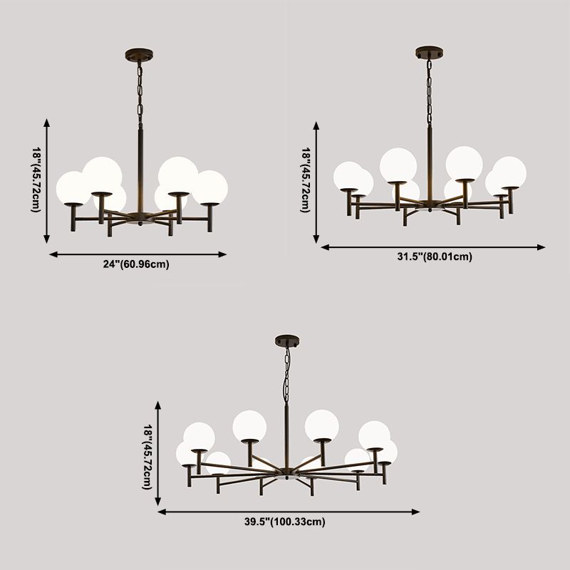 Wereldwijde melkglas hanglampverlichting armaturen moderne stijl multi -lights kroonluchter licht in zwart
