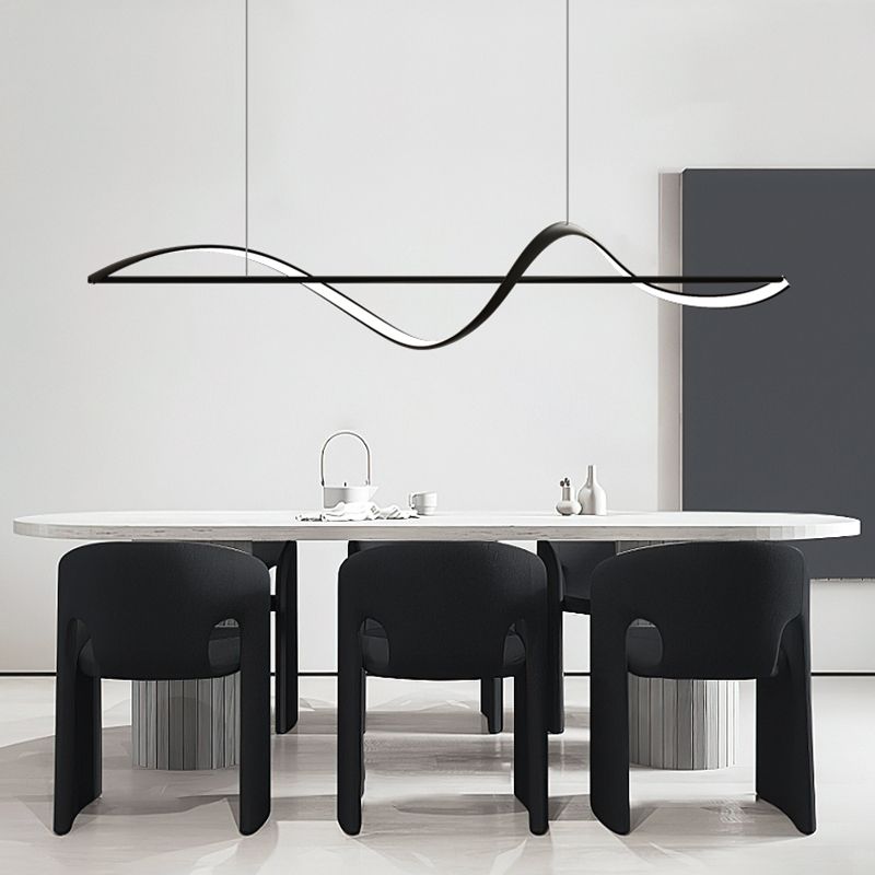 Modern LED Island Lamp Strip Shape Island Hanging Lamp with Plastic Shade for Dining Room