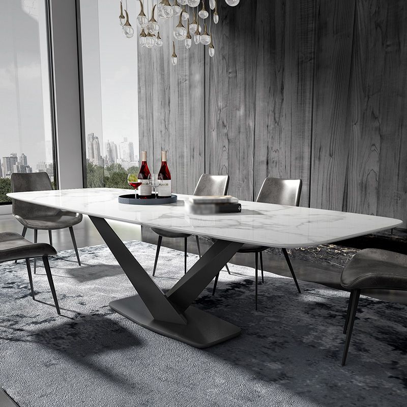 Metal Contemporary Rectangular Dining Table Sintered Stone Table for Dining Room