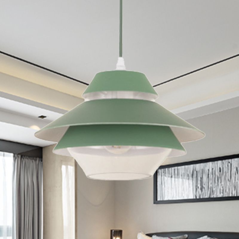 Macaron Stylish Flared Pendant Lighting Metallic 1-Light Living Room Hanging Ceiling Light in Blue/Green