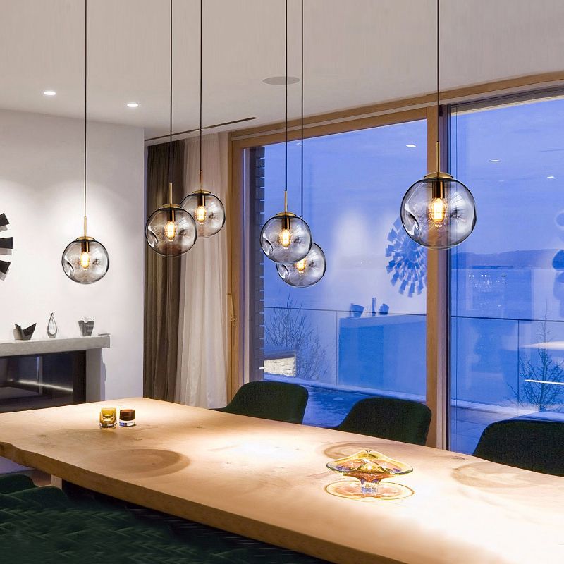Kuiltjes glazen bol hanglamp postmodern messing 1-licht hangend licht voor slaapkamer