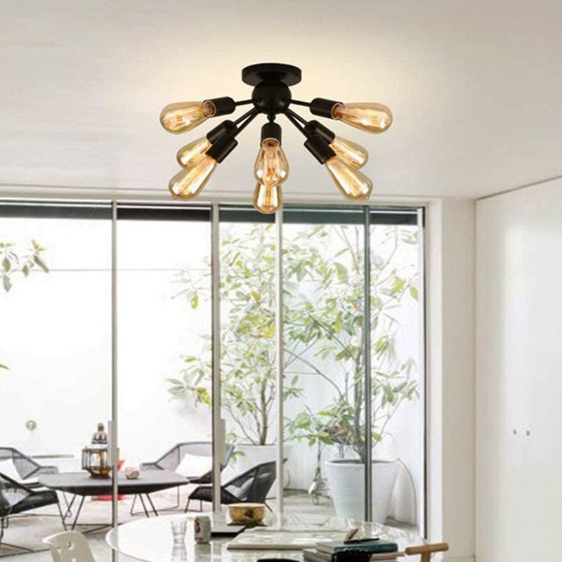 Metal Ceiling Mount Chandelier Starburst Industrial Style Semi Flush Mount