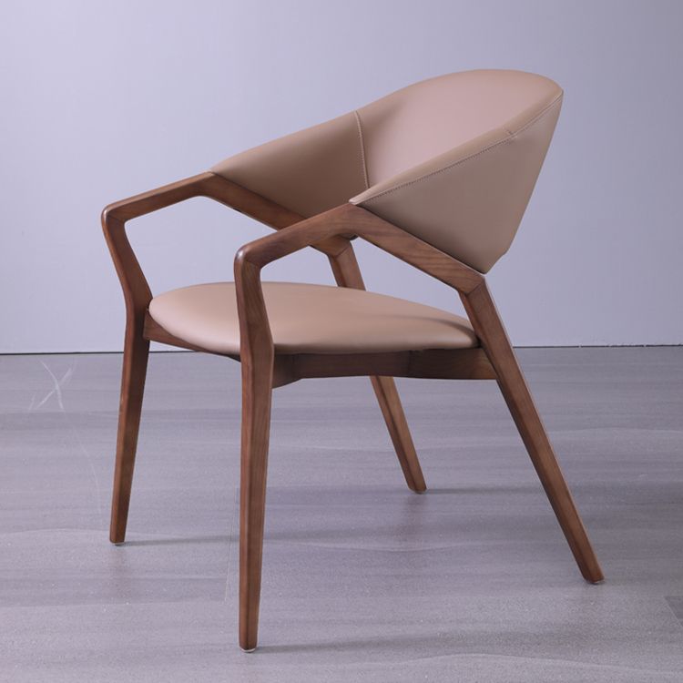 Modern Style Leather Open Back Wooden Frame Home Dining Arm Chair