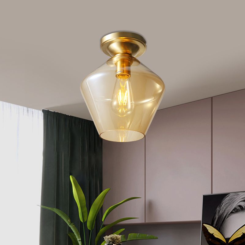 Losange encastré médiéval Cognac verre unique 9 "/ 15" large plafonnier en laiton