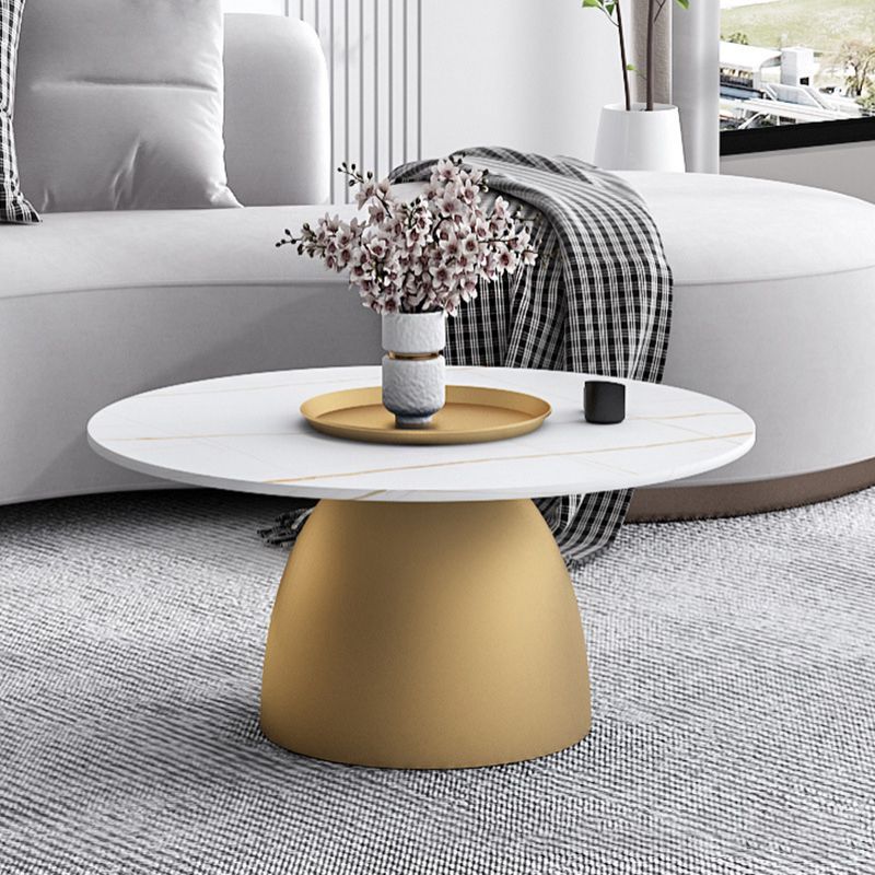 Modern Style Rock Plate Top Metal Iron Base Round Coffee Table