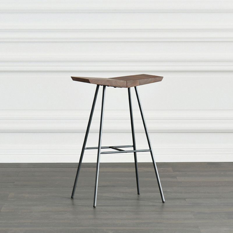 Contemporary Metal Bar Stool Footrest Counter Stool in Brown