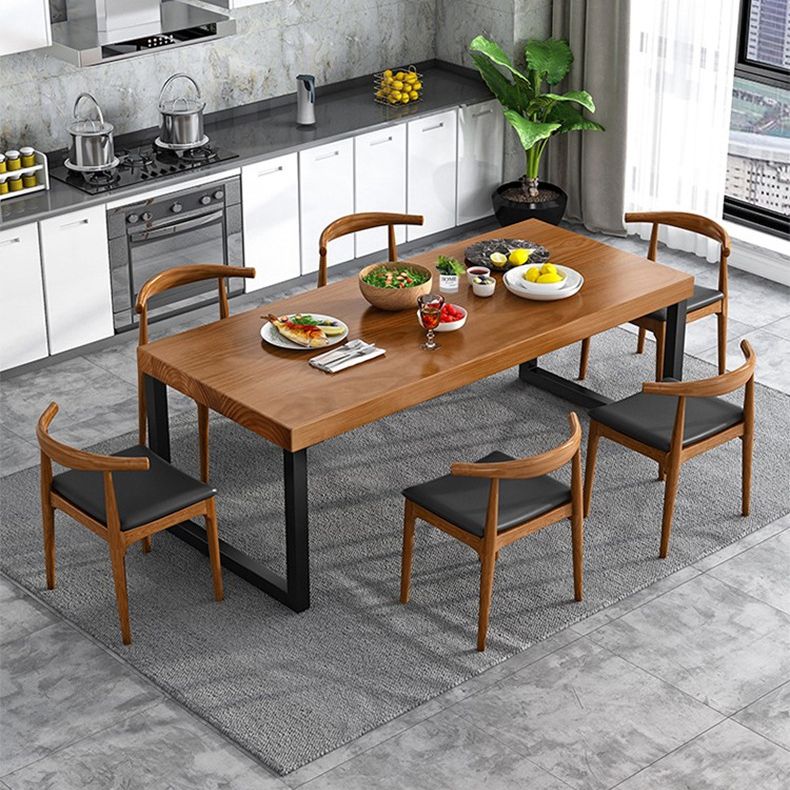 Modern Style Wooden Brown Dining Room Set Standard Height Home Dining Table Furniture