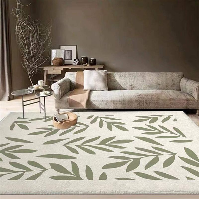 White Simple Rug Polyester Plants Rug Non-Slip Backing Rug for Drawing Room