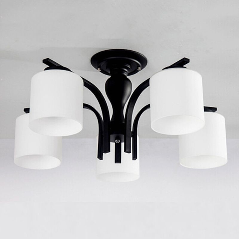 Simplicidad Cilindro Semi Flush Montaje Ligera de vidrio claro semi iluminación en negro