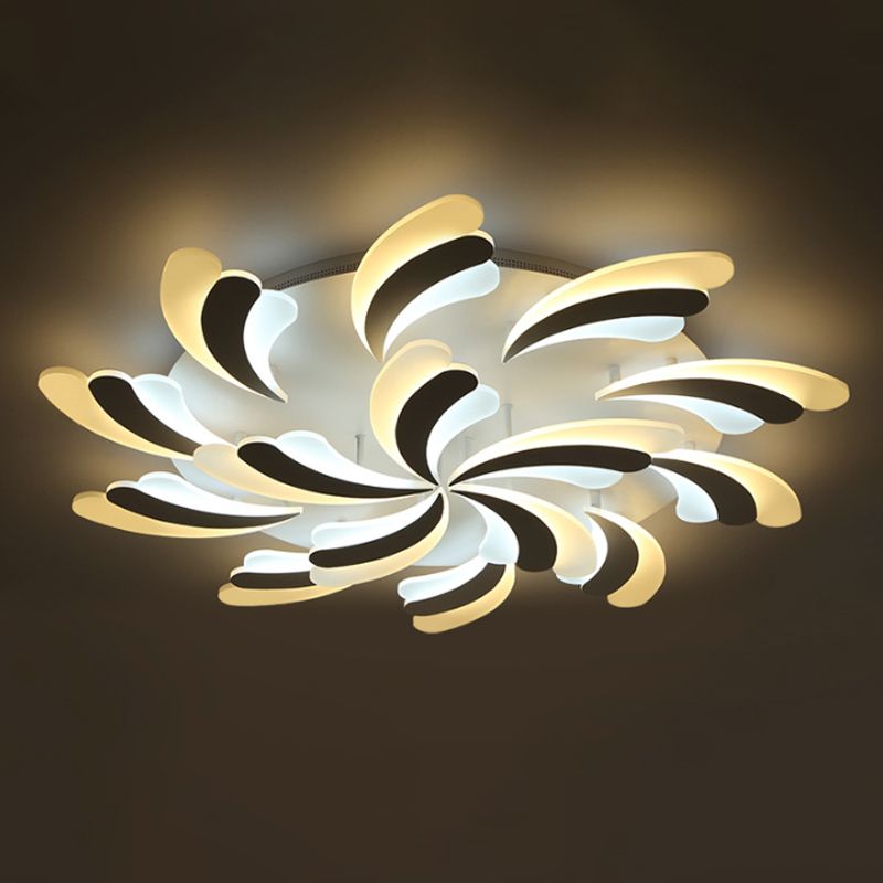 Lámpara de techo de ala moderna y elegante, lámpara acrílica de montaje semiempotrado para dormitorio de 9/12/15 luces en luz blanca/cálida