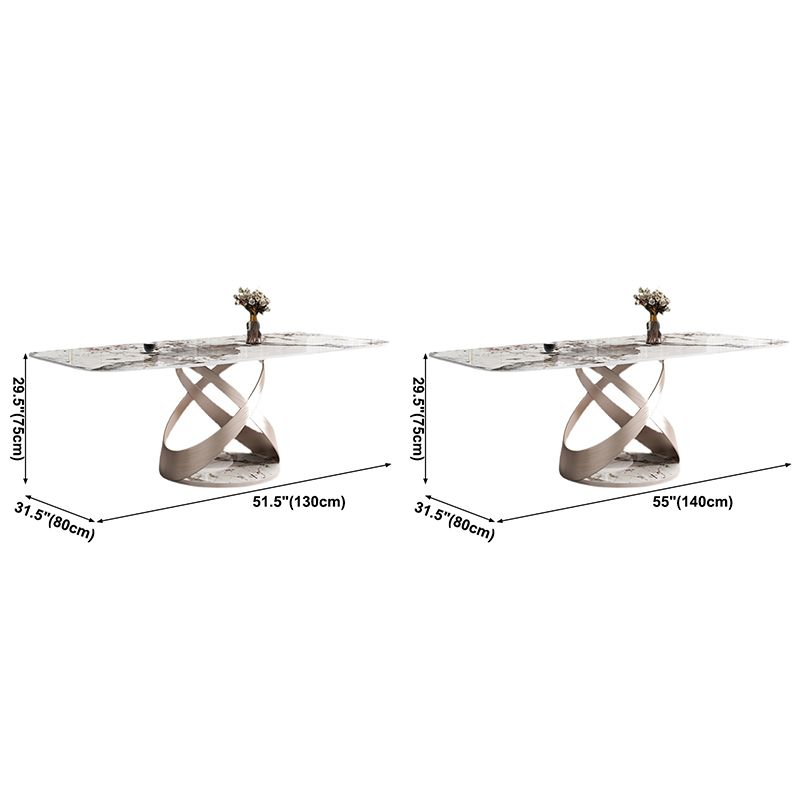 Metal Traditional Luxury Rectangle Dining Table Sintered Stone Table with Pedestal Base