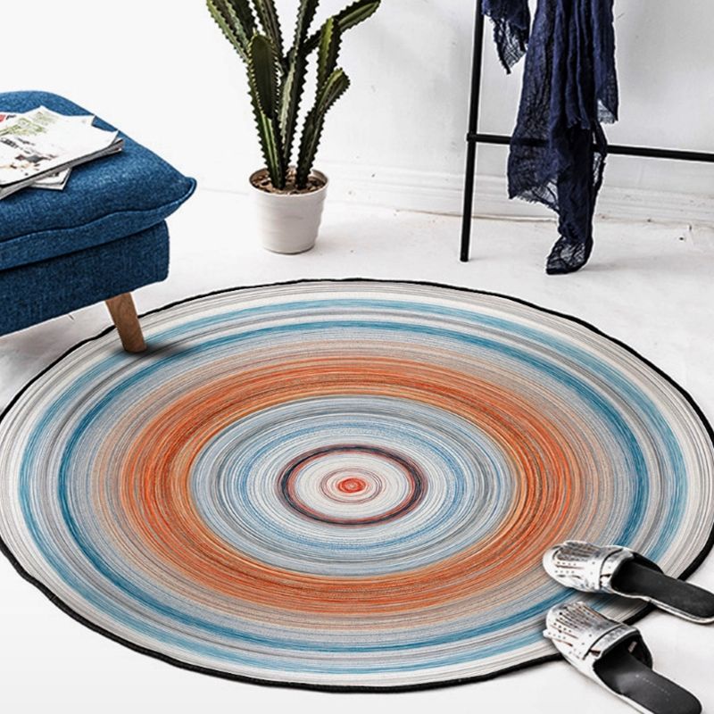 Bold Round Carpet Modern Abstract Carpet Washable Polyester Rug with Non-Slip Backing