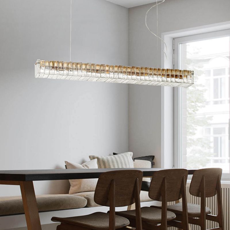 Modern Dining Chandelier Pendant Kitchen Dining Room Long Strip Crystal Hanging Lamp