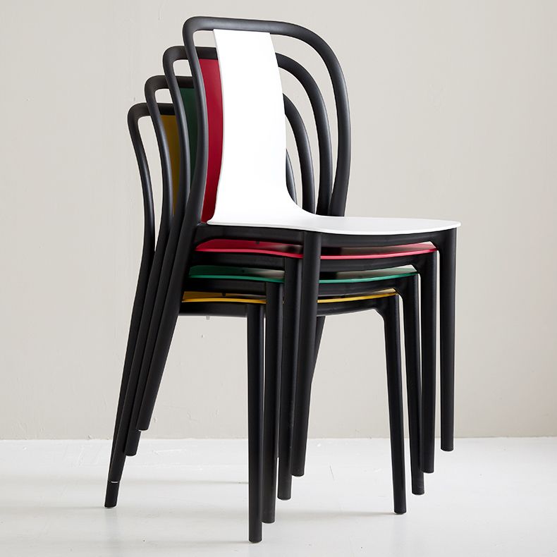 Scandinavian Armless Dining Chairs Plastic Slat Back Side Chairs with Black Legs