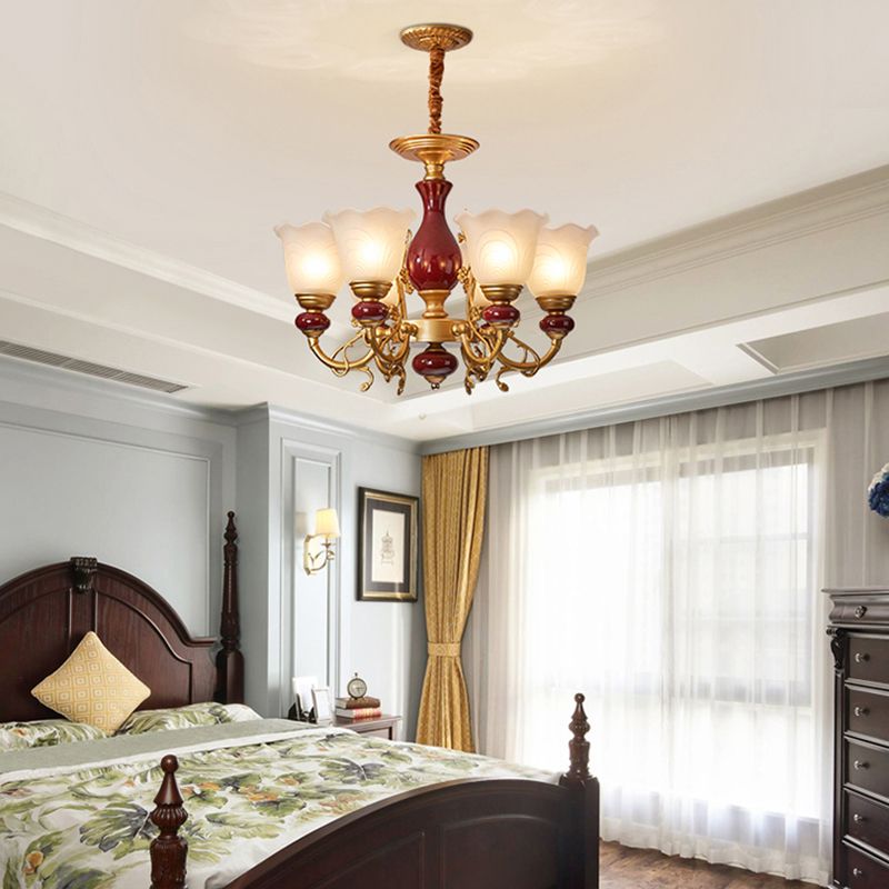 White Glass American Chandelier Gold Multi Light Hanging Light for Restaurant