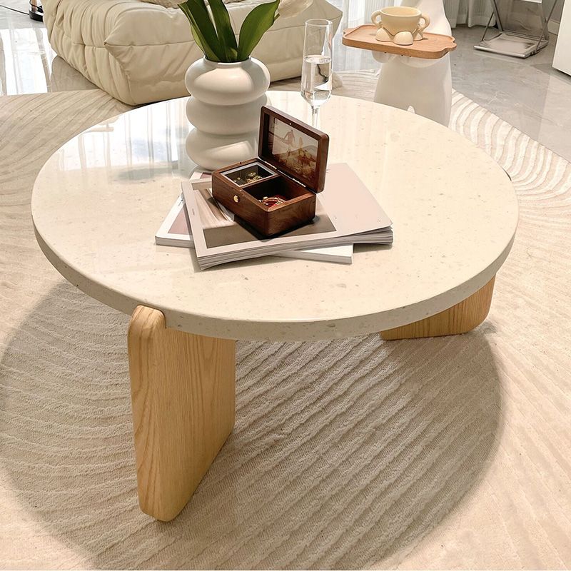 3 Legs Coffee Table Contemporary Round Stone Coffee or End Table