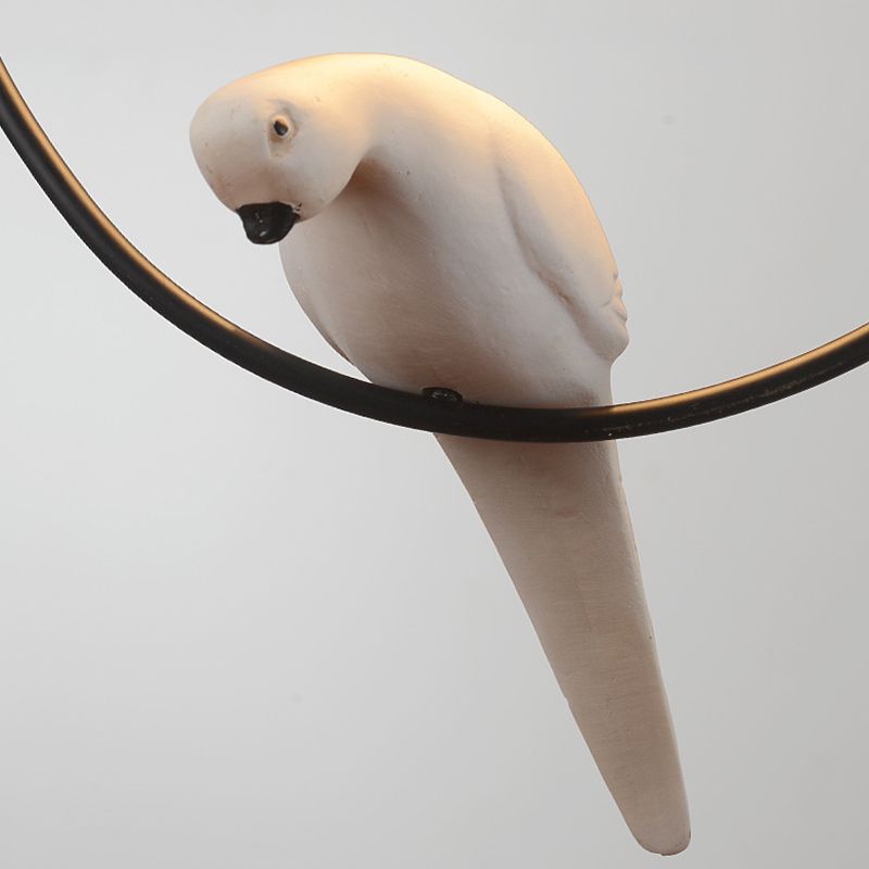 Flared Fabric Pendant Ceiling Light Rustic White Pendant Light Fixture with Bird Decor