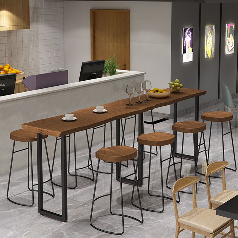 Rectangular Bar Height Table Black Legs and Metal Base Bistro Bar Table for Dining Room