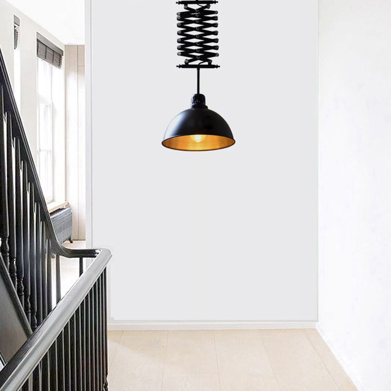 Extendable Dome Metallic Ceiling Light Industrial Style 1 Bulb Balcony Pendant Lighting in Black/White