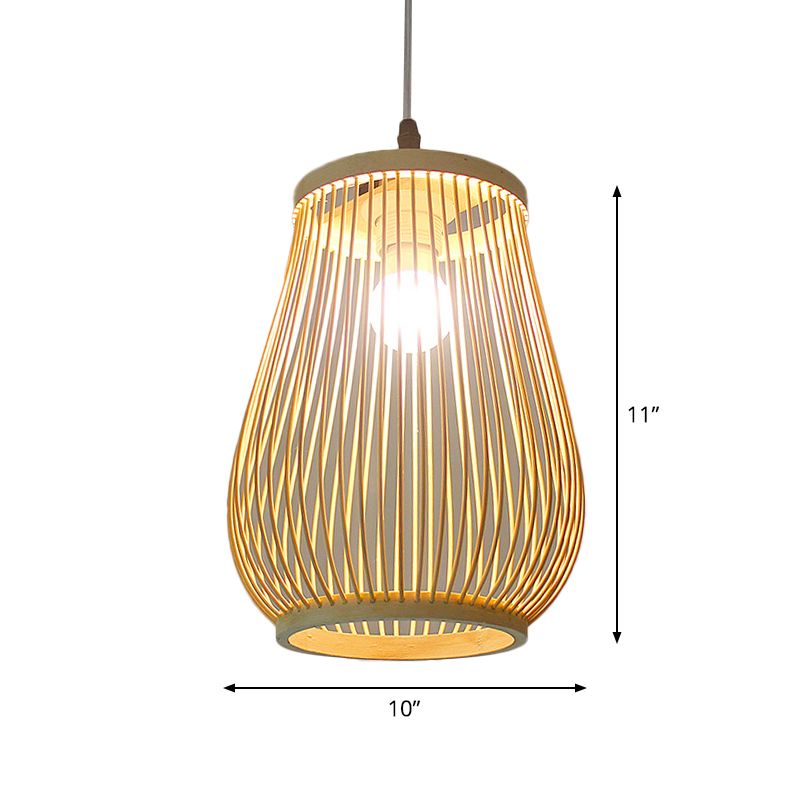 Funnel/Urn/Pear Ceiling Hang Light Asian Bamboo Single-Bulb Tearoom Hanging Pendant in Beige