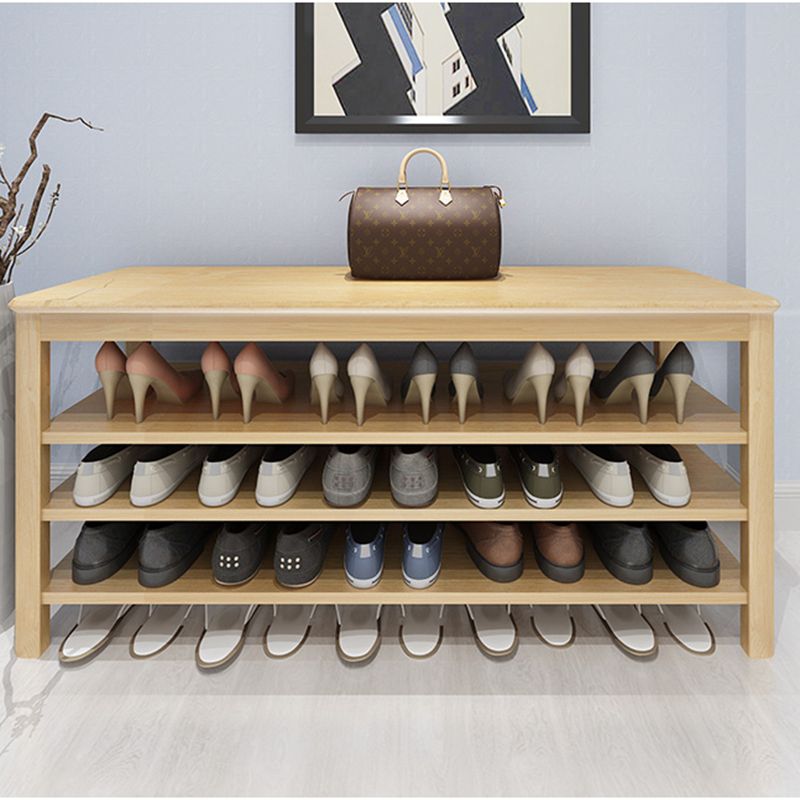 Contemporary Rubber Wood Bench Rectangle Seating Bench in Brown with Storage