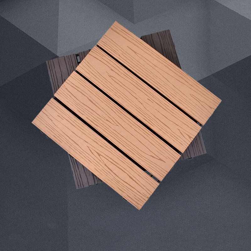 Contemporary Square Wood Tile Wire Brushed Brown Engineered Wood for Patio Garden