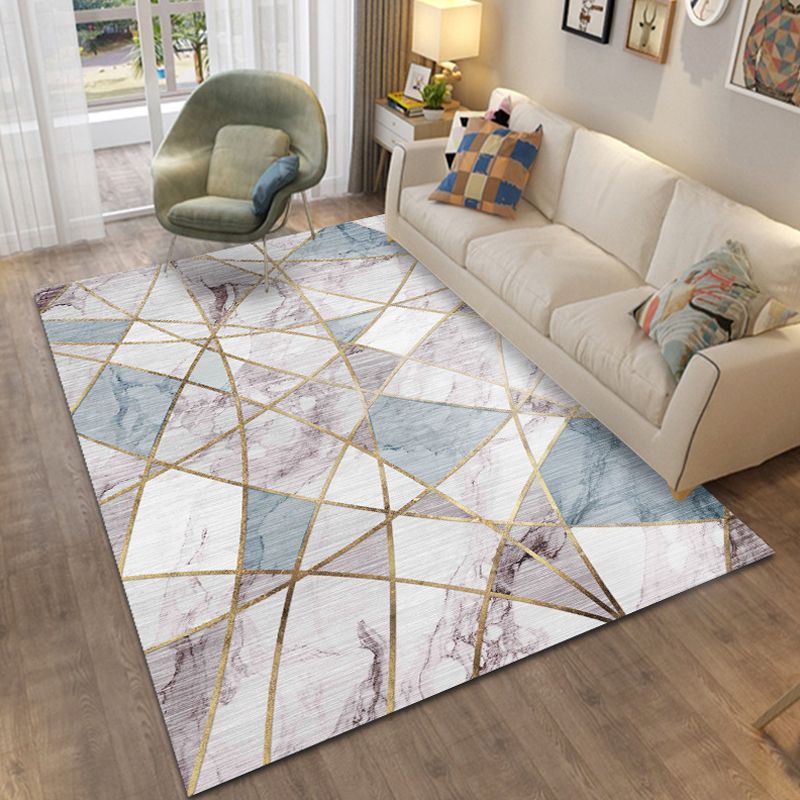 Classic Geo Print Rug Multi Colored Polyster Area Rug Anti-Slip Backing Pet Friendly Washable Carpet for Parlor