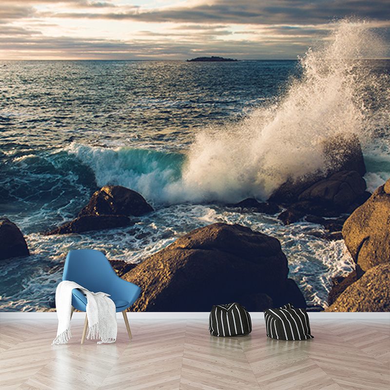 Modern Style Wall Mural Wallpaper Sea Wave Sitting Room Wall Mural