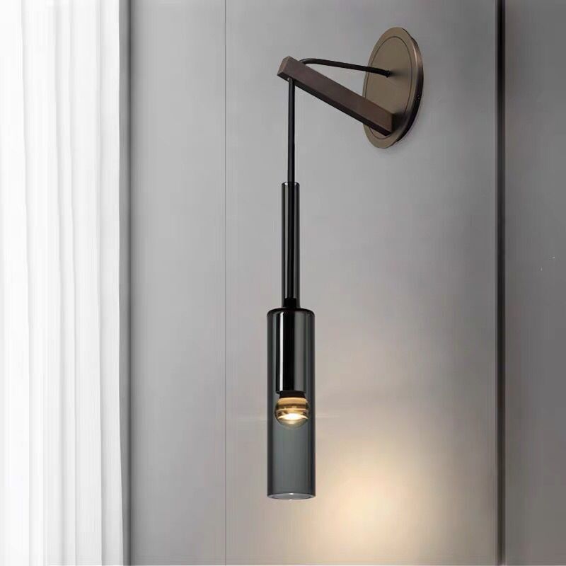 Half Cylinder Shade Crystal Wall Sconce Modern Style 1 Light Wall Mounted Light in Black