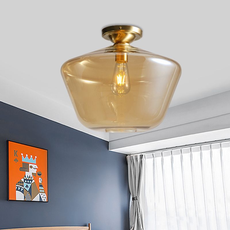 Losange encastré médiéval Cognac verre unique 9 "/ 15" large plafonnier en laiton