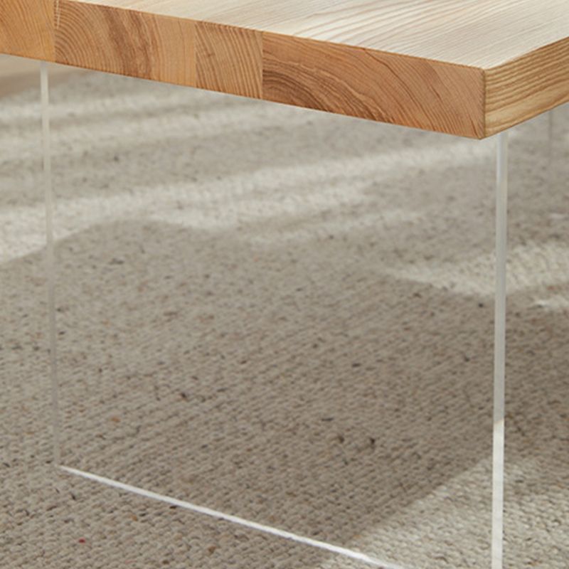 Scandinavian Rectangle Coffee Table with Solid Wood Top and 2 Acrylic Legs
