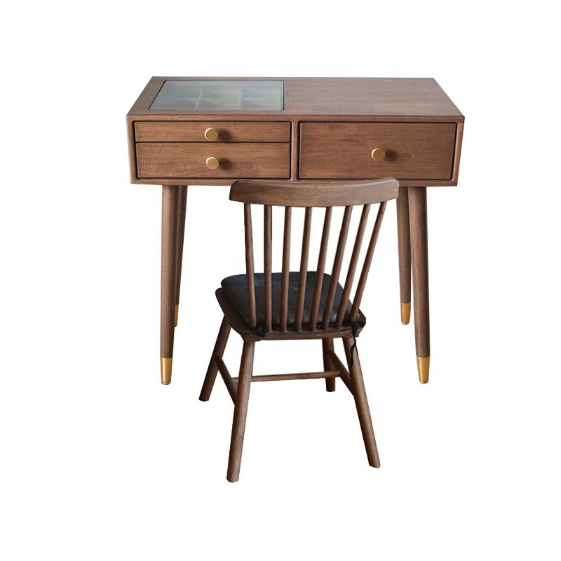 Contemporary Make-up Vanity with Drawers in Brown Rubberwood