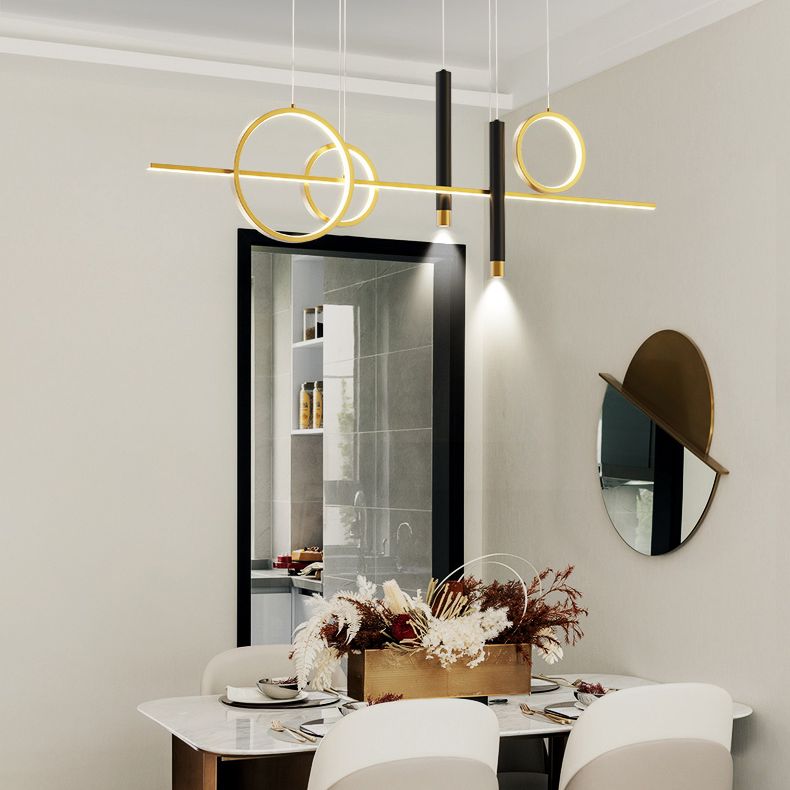 43.3" Length Minimalism LED Island Light Spotlight Design Nordic Style Aluminum Geometric Lines Hanging Light for Dining Room