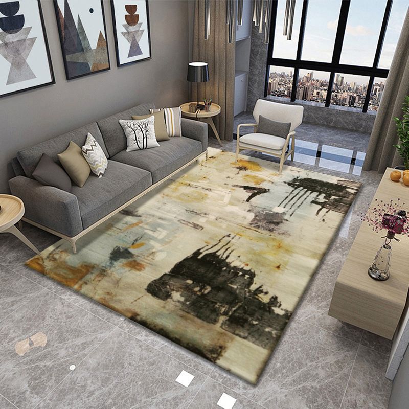 Minimalist Rug Industrial Watercolor Print Carpet Living Room Polyester Rug with Non-Slip Backing