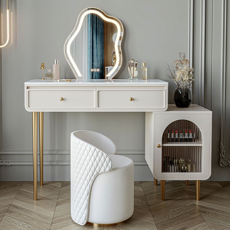 Wood Vanity with 2 Drawers Stone Top Dressing Table in White