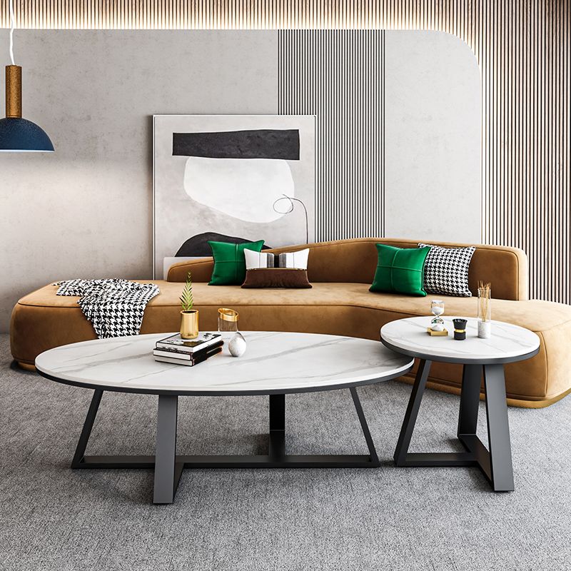 Cross Legs Coffee Table Round/Oval Cocktail Table with Gold/Black Legs