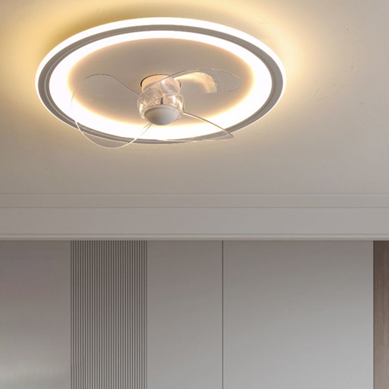 Nordic Style LED Ceiling Fan Metal Round Fan Lighting in White