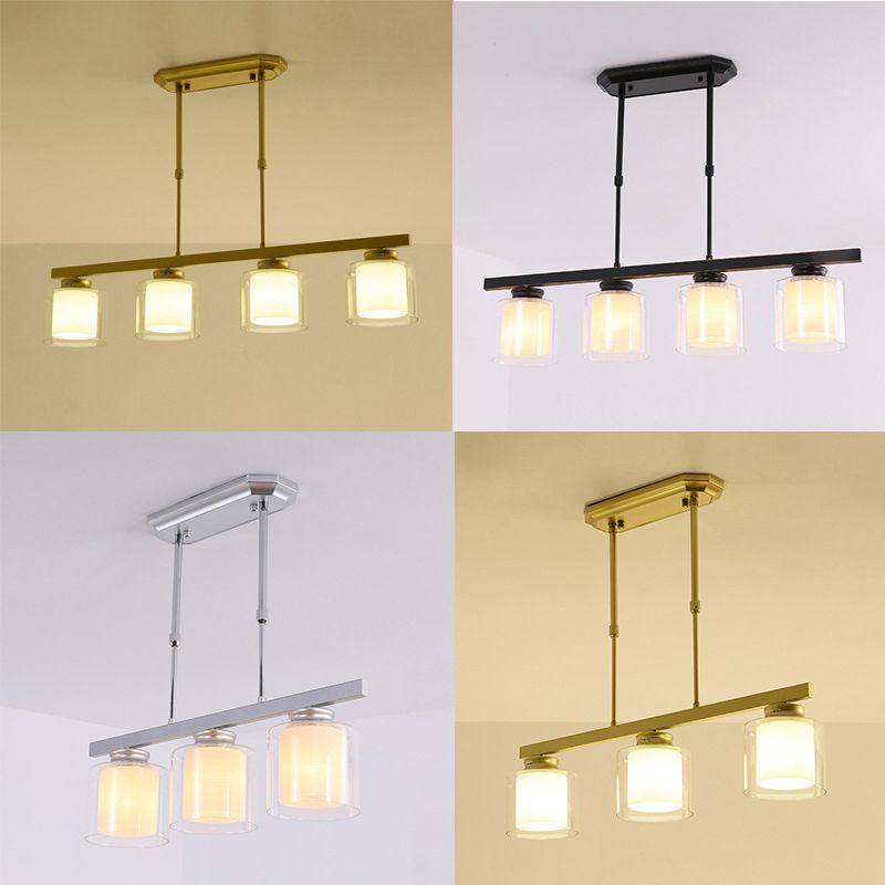 Glass Cylinder Island Pendant Lighting Modern Multiple-Light Island Light Fixtures