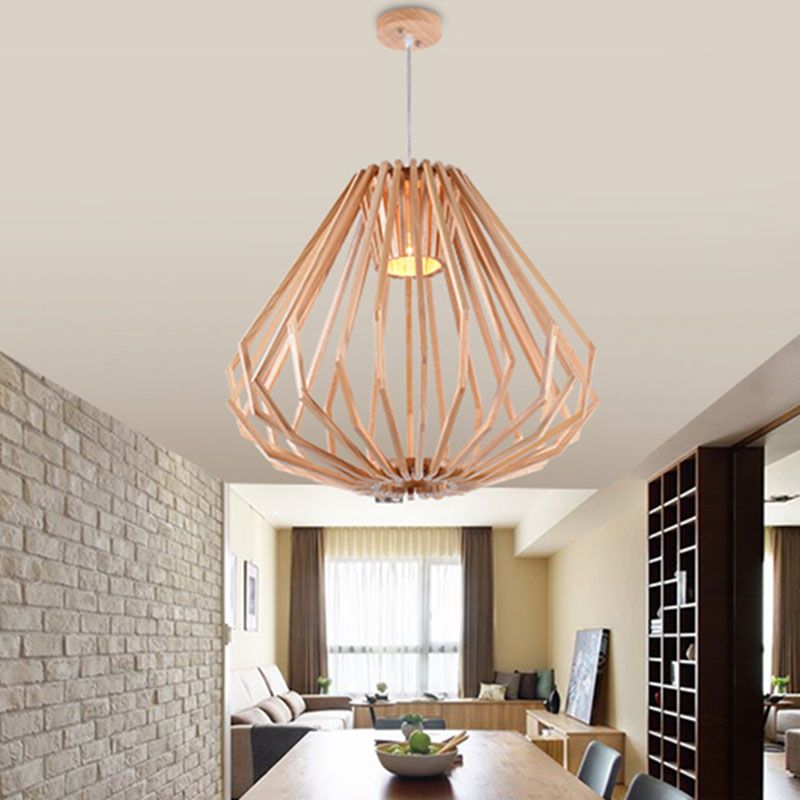 Esszimmer Diamond Cafe Anhänger Leicht Holz 1 Kopf Asiatischer Stil Beige Suspension Licht