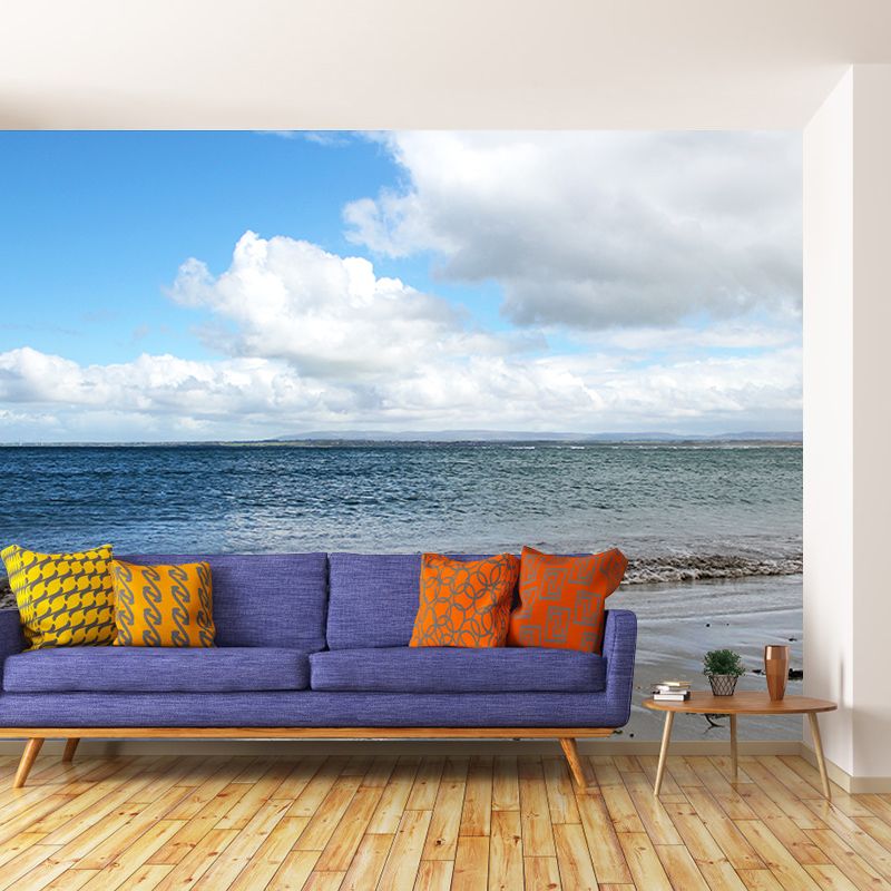 Blue Coastal Sea Wall Covering for Sitting Room Water Resistant, Made to Measure